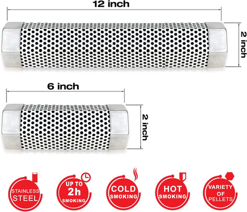 Pellet Smoker Tube 6 Inches - Stainless Steel Perforated Wood Pellet Tube Smoker - for All Electric, Gas, Charcoal Grill or Smoker, Hot or Cold Sm...