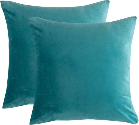 RainRoad Velvet Decorative Throw Pillow Covers Cushion Cover Pillow Case for Sofa Couch Bed Chair,Soft Square Light Teal Throw Pillows 18x18 Inch,...