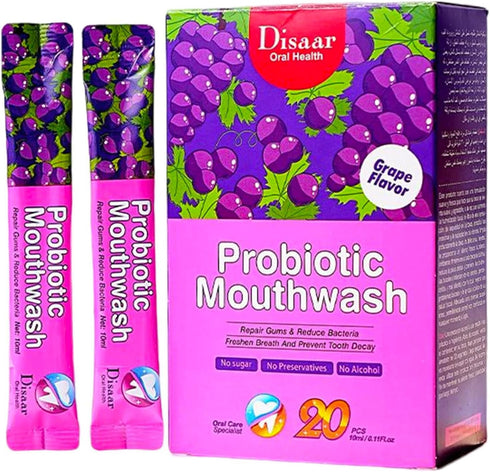 Probiotic Mouthwash Removes Tooth Stains Soft Cool Mouth Feeling Protect Clean Deodorant Teeth 0.11fl.oz X 20pcs (Grape - Repair Gums & Fresh Brea...