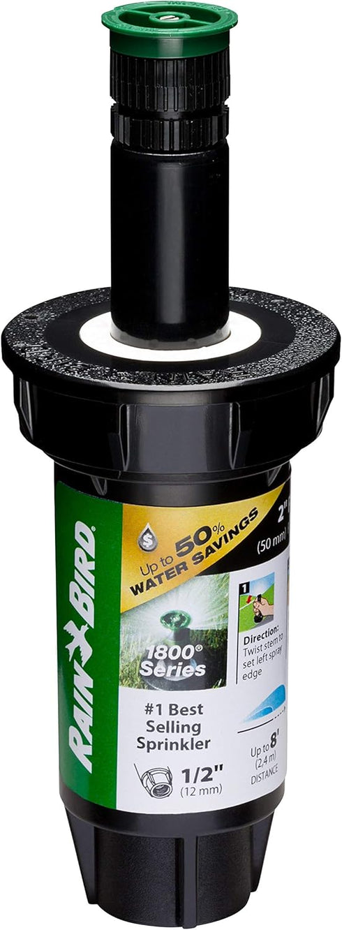 Rain Bird 1802AP8PRS Pressure Regulating (PRS) Professional Pop-Up Sprinkler, Adjustable 0 - 360° Pattern, 6' - 8' Spray Distance, 2" Pop-up Heigh...