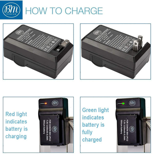 BM Premium LP-E12 Battery and Charger Kit for Canon EOS-M, EOS M2, EOS M10, EOS M50, EOS M50 Mark II, EOS M100, EOS M200, SX70 HS, Rebel SL1 Camer...