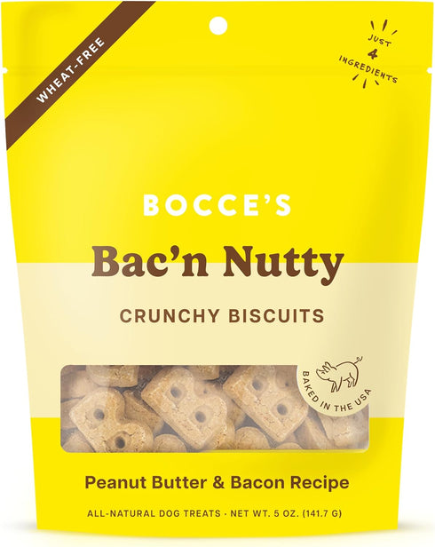 Bocce's Bakery Oven Baked Bac'N Nutty Treats for Dogs, Everyday Wheat-Free Dog Treats, Made with Real Ingredients, Baked in The USA, All-Natural P...
