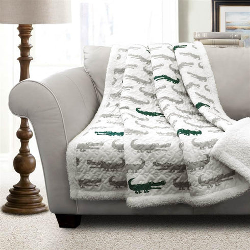 Lush Decor 16T000550 Alligator Sherpa Throw, 60" x 50", Gray/Green...