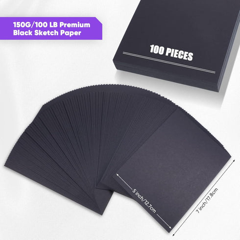 Crtiin 100 Sheets Black Sketch Drawing Paper Heavyweight Paper 150 GSM /100 Lbs Artist Drawing Paper Sketchbook for Colored Pencil, Oil Pastel, Ch...