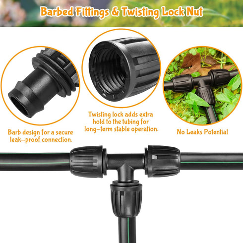 Drip Irrigation Fittings for 1/2 Inch Drip Tubing (1/2" ID x 0.65" OD)?1/2'' Drip Line Tees Anti-drop Locked Nut Barbed Tee Connectors Garden Irri...