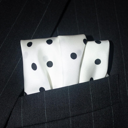 White Polka Dot Silk Pocket Square 100% Silk - Full-Sized 16"x16"...