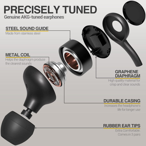 Type C Headphone Earbuds for Samsung Galaxy A53, S21, Galaxy S22, S22 Ultra, Galaxy S20 FE - Designed by AKG - Braided Cable with Microphone and V...