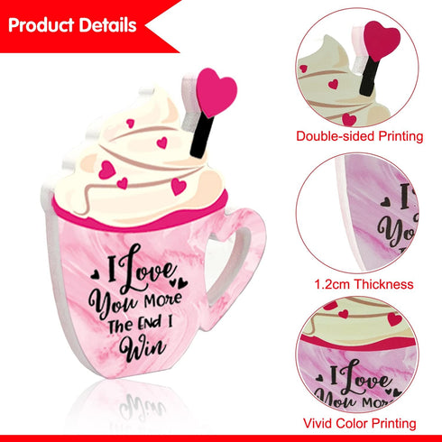 2 Pieces Valentines Day Wooden Coffee Sign Double Side Coffee Cup Table Sign Drinks Tabletop Decoration for Valentines Day Holidays Wed...