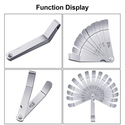 Stainless Steel Feeler Gauge Dual Marked Metric and Imperial Measuring Tool (0.005/0.127-0.02/0.508 mm, 16 Blades)...