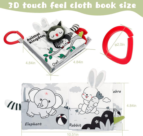 Crinkle Soft Baby Books, 3D Touch Feel High Contrast Cloth Book Sensory Baby Toys 0-6-12 Months, Early Learning Stroller Toys for Infants Toddler ...