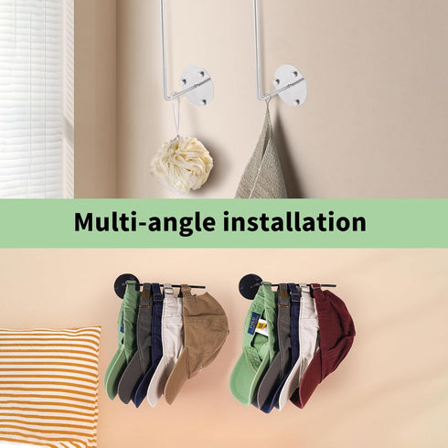 Hat Racks for Baseball Caps 2 Pack, Stainless Steel Adhesive Hat Holder Organizer Wall Mount, Strong Hat Storage Organizer for Baseball Cap Use Ad...