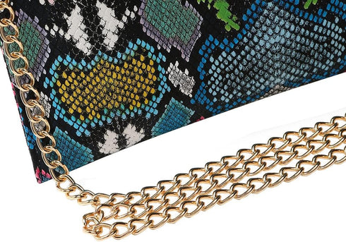 Snakeskin Pattern Envelope Clutch Colorful Handbag Evening Party Prom Chain Bag Big Women Shoulder Crossbody Bag...