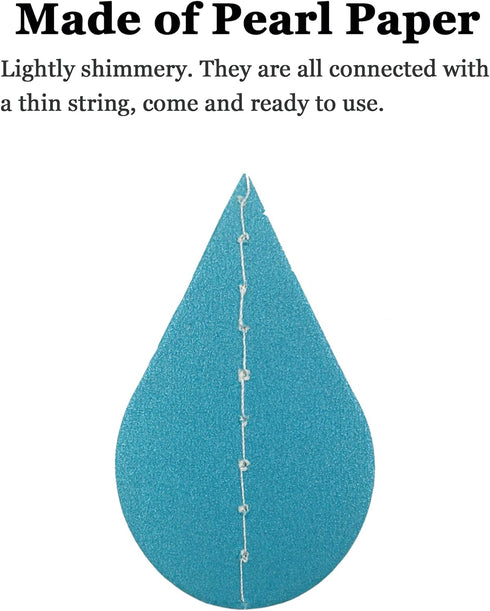 Yzurbu 24 Strings Raindrop Garland Decorations, Paper Hanging Rain Drops Decor Pieces for Baby Shower, Party and Centerpieces Decoration - Blue...
