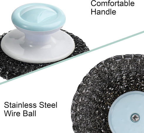 Stainless Steel Scrubber with Handle, Steel Wool Scrubber for Cleaning Dishes, Metal Sponges for Pots, Pans, Grills(3 Pack)...