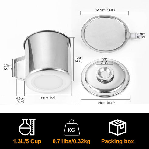 Bacon Grease Container with Stainless Steel Grease Strainer Perfect As Pan Grease Holder, Cooking Oil Keeper and Storage(1.25 Quart | 5 Cups)...