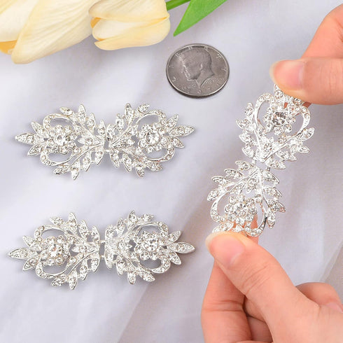 WANDIC Cloak Clasp Fasteners, 3 Pairs 7CM White Clips with Rhinestone Vintage Cape Sew On Hooks and Eyes Clasps Cardigan Clips for Clothing Sweate...