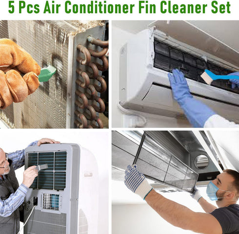 5 Piece Air Conditioner Fin Cleaner Set: Includes 3 Fin Straightening Combs and 2 Coil Cleaning Brushes - Perfect for Air Conditioner, Refrigerato...