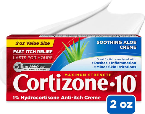 Cortizone 10 Maximum Strength Anti-Itch Cream with Soothing Aloe, 1% Hydrocortisone Creme, 2 oz....