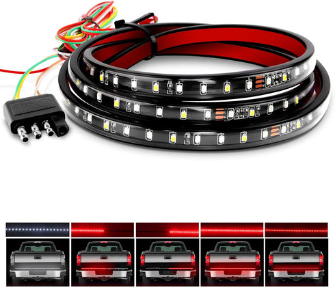 Nilight 60" Truck Tailgate Light Bar 108 LED Single Row Light Strip with Red Running Brake Lights Turn Signal White Reverse Light, 2 Years Warrant...