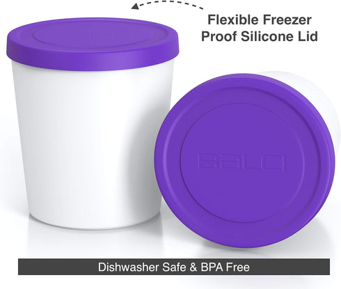 BALCI - Premium Ice Cream Containers (2 Pack - 1 Quart Each) Perfect Freezer Storage Tubs with Lids for Ice Cream, Sorbet and Gelato! - Purple...