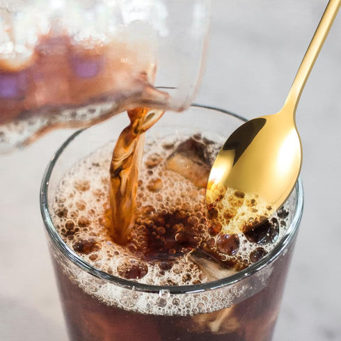 7.7-Inch Gold Iced Tea Spoons Long Handle Stainless Steel, Coffee Stirring Spoons, Long Ice Cream Spoons, Long Handled Teaspoons, Cocktail Stirrin...