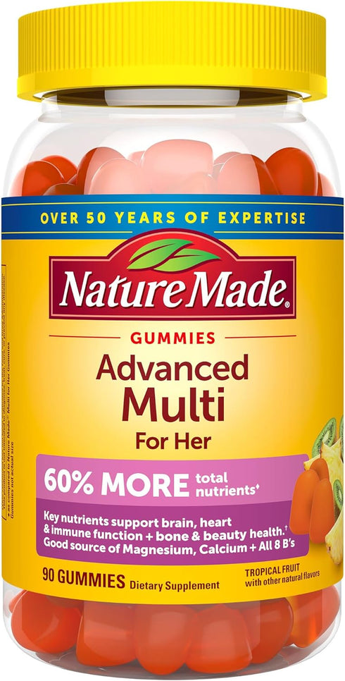 Nature Made Advanced Multivitamin Gummies for Her with Magnesium Citrate, Calcium & All 8 B Vitamins, Multivitamin for Women, 90 Gummies, 30 Day S...