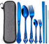 AARAINBOW 7 Pieces Stainless Steel Flatware Set Portable Reusable Cutlery Set Travel Utensils Set Including Chopsticks Knife Fork Spoon Straws Cle...