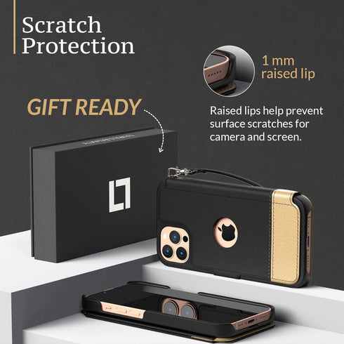 LUPA Legacy Compatible with iPhone 12 Pro Max Case Wallet, Case with Card Holder for Men & Women, Faux Leather Flip Case, Luxury Cover, Golden Dus...