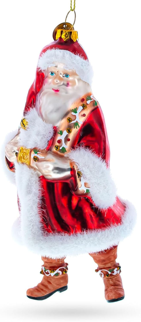 Santa in Fur Coat Glass Christmas Ornament...