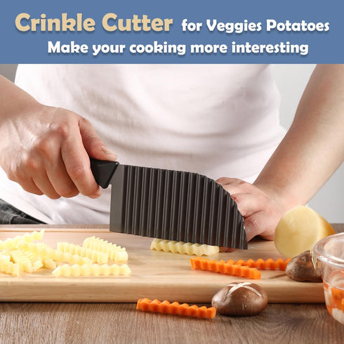 Crinkle Cutter for Veggies Potatoes, Crinkle Knife for Salad Chopping Cucumber Carrot Fruit, Wave Knife Stainless Steel French Fry Slicer...