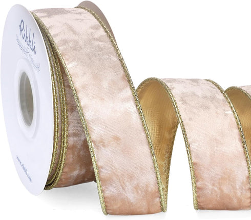 Ribbli Champagne Velvet Wired Ribbon 1.5 Inch Metallic Champagne Gold Crushed Velvet Christmas Ribbon for Gift Wrapping Christmas Tree Decoration ...