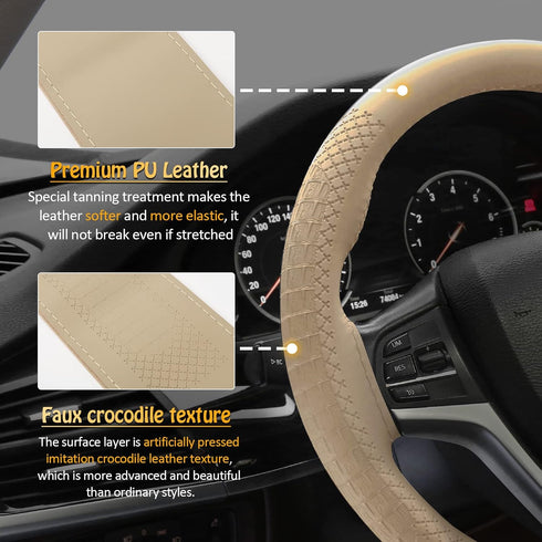 XCBYT Car Steering Wheel Cover - Stitch Steering Wheel Wrap Thin PU Leather Steering Wheel Cover Sewn on 14.5-15" Wrap for Man Women...