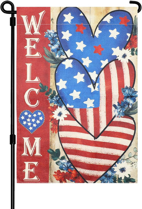 4th of July Garden Flag Patriotic Welcome Garden Flag12x18 Inch Double Sided Vertical Flag Memorial Day Independence Day Holiday Outside Decoratio...