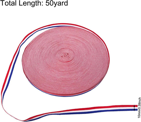 Honbay 50 Yards Red White Blue Striped Grosgrain Ribbon Double Face Polyester Ribbon for Crafts DIY Gift Package Wrapping or Party Decoration (0.3...