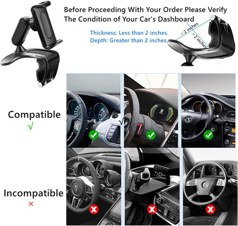 Car Dashboard Phone Clip Holder,360°Rotating Dash Steering Wheel Cell Phone Clamp Mount Stand Compatible with 4-7 Inch Smartphones Holder...