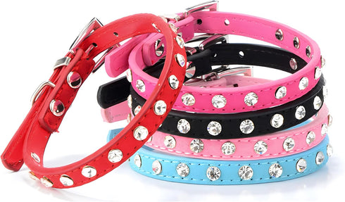 Weimostar Small Dog Collar Rhinestone Bling Sparkly Crystal Adjustable Diamond Glitter Jewel Female Girl Cat Collars for XXS XX-Small Puppy Pet Ki...