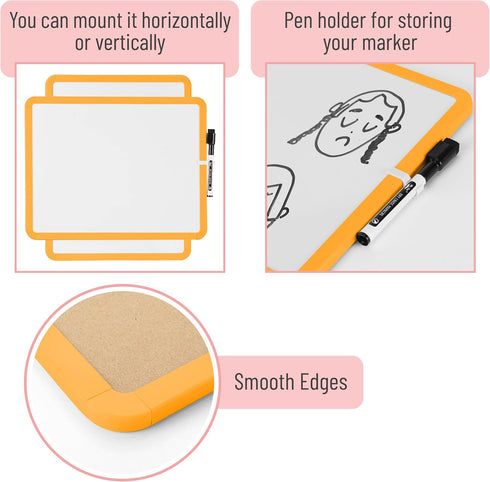 Mr. Pen- Dry Erase Board, 14” x 11” with a Black Dry Erase Marker, Orange Frame, Small White Board, White Board for Kids, White Board for Students...