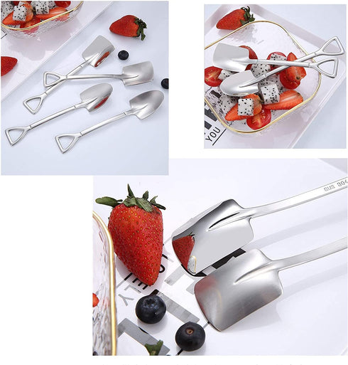 Dessert Spoon Set, 4 Pcs 6" Stainless Steel Spoons, Ice Cream Fruit Spoon for Home, Kitchen or Restaurant (Round Point Shovel 4 pcs)...