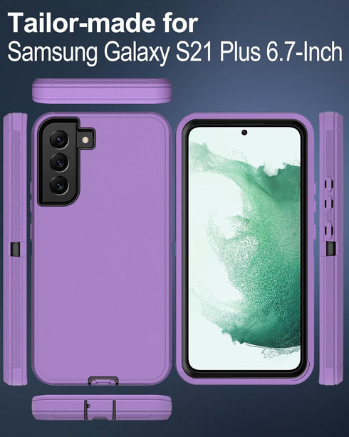for Samsung Galaxy S21 Plus 5G Phone Case, with Screen Protector, Dust-Proof Port Cover, Full-Body Non-Slip Silicone Rubber Covered, Military Grad...