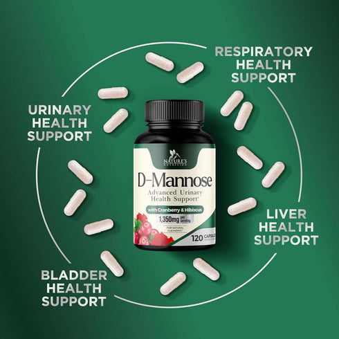 D-Mannose Supplement 1,350 mg with Cranberry & Hibiscus - Effective Fast-Acting, Flush the Impurities for Natural Bladder, Urinary Tract Health Su...