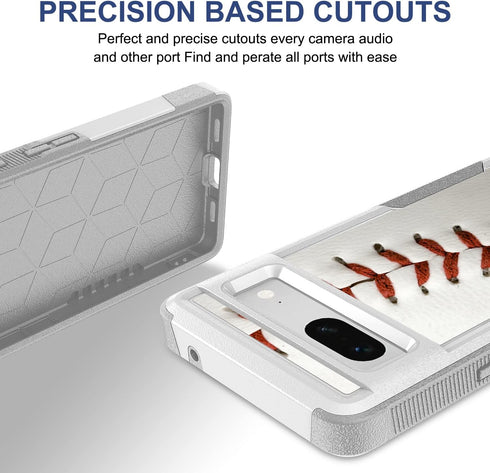 for Google Pixel 7, Baseball Sports White Pattern Shock-Absorption Hard PC and Inner Silicone Hybrid Dual Layer Armor Defender Case Protective Cov...