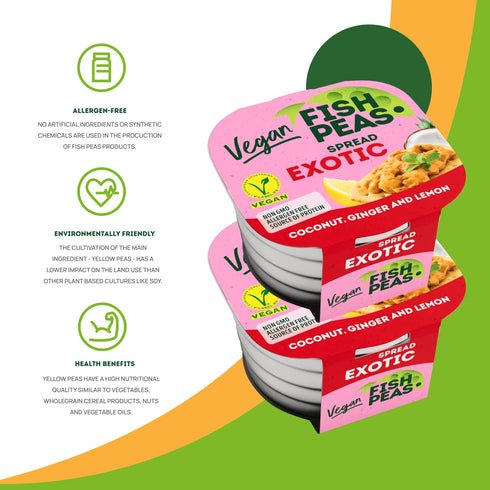 FISH PEAS - Plant Based Vegan Spread Food in EXOTIC Sauce With Coconut, Ginger and Lemon. Plant Based Ready to Eat Meals, Gluten Free, Organic, Ca...