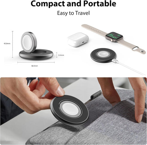 5W Fast Wireless for Apple Watch Charger, Aluminum Alloy Portable Magnetic Charging Station with USB-C Cable, Compatible with iWatch Series Ultra/...