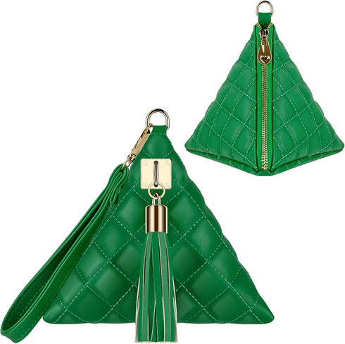 Leather Quilted Triangle Wristlet Clutch Purse Handbag - Pyramid Evening Cocktail Wallet Tassel Charm...