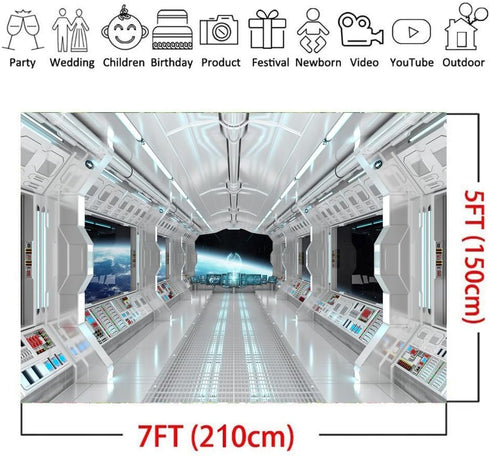 LYWYGG 7x5ft Space Backdrop Spaceship Photography Background Galaxy War Universe Backdrops CP-36...