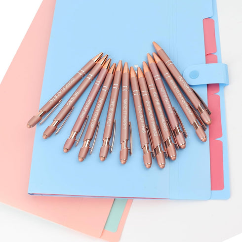 12 Pcs Motivational Quotes Ballpoint Pens for Office Women Inspirational Black Ink Pens with Stylus Tip, Funny Scriptures Pens Valentine’s Day Bul...