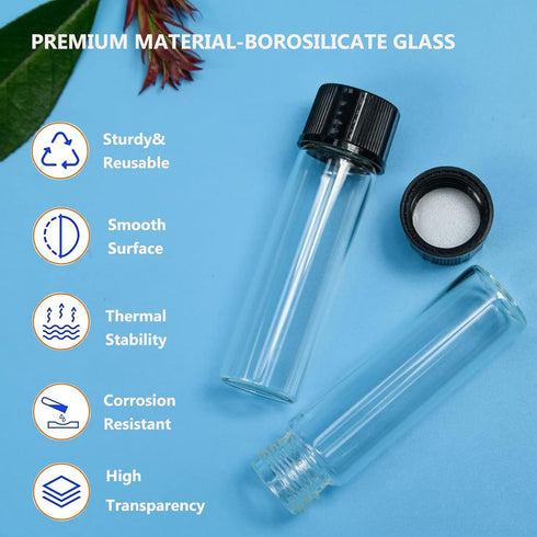 20 PCS 4 ML (1 dram) Clear Small Liquid Sample Glass Vials with Screw Caps, 15 mm Diameter x 45 mm Length Leak-Proof Vial, 13-425 Black Screw Cap ...