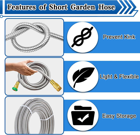 Short Water Hose 3 feet, 3/4'' GHT Female to Male Metal Water Hose, 3ft Garden Hose with Female to Female Metal Connector, Flexible & Lightweight ...