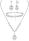 FIBO STEEL Clip on Rhinestone Jewelry Set for Bridal Bridesmaid Wedding Teardrop Pendant Earrings Necklace Bracelets Set for Women Party Prom Cost...