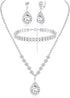 FIBO STEEL Clip on Rhinestone Jewelry Set for Bridal Bridesmaid Wedding Teardrop Pendant Earrings Necklace Bracelets Set for Women Party Prom Cost...